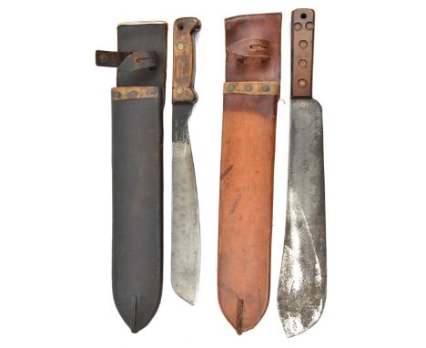 A WWII machete, blade 14½”, marked JJB, 1943 and broad arrow, in scabbard d. 1942, GC; and a post war machete in scabbard d. 