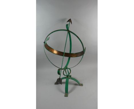 An Arts and Crafts Copper Mounted Wrought Iron Garden Sundial, 70cm High 