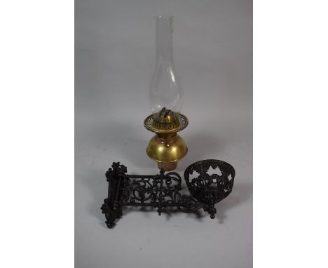 A Cast Metal Pierced Oil Lamp Sconce, Registered No. 296878, Complete with Hinged Wall Bracket and Brass Oil Lamp, Sconce 28c
