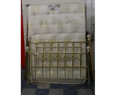 A Brass and Ceramic Double Bed Frame with Mattress and Wall Shelf 