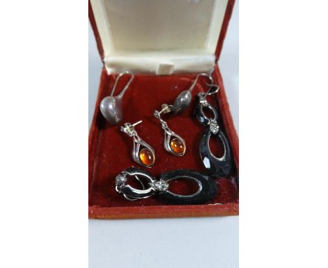 A Collection of Silver Earrings, to Include Amber Mounted, Monet etc 