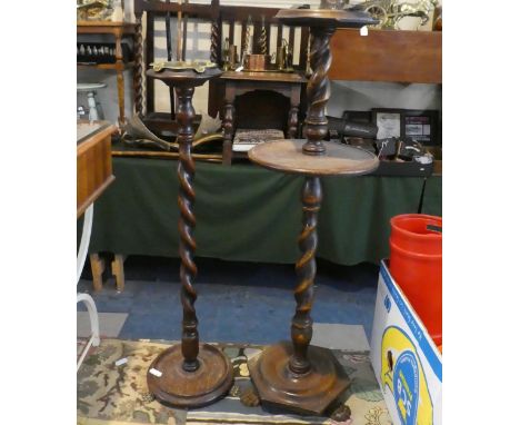 Two Vintage Oak Barley Twist Smokers Stands 