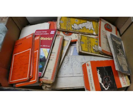 A Box of Vintage Road Maps, Ordnance Survey Maps etc 