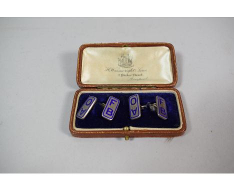 A Cased Pair of Enamelled and Silver Cufflinks