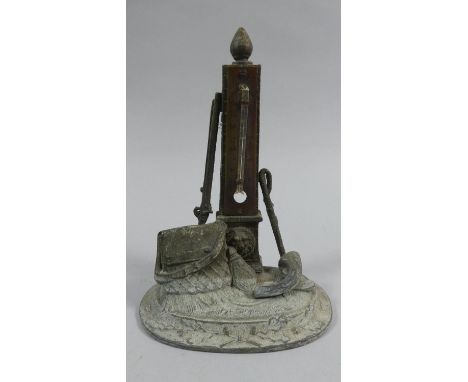 A Novelty Metal French Thermometer with Sporting Motif, Glass Tube AF, 16cm High 