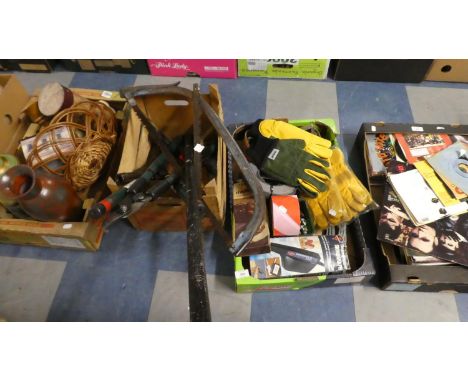 A Collection of Various Garden Tools and Accessories to Include Bushman Saws, Pruners, Gloves, Chain etc 