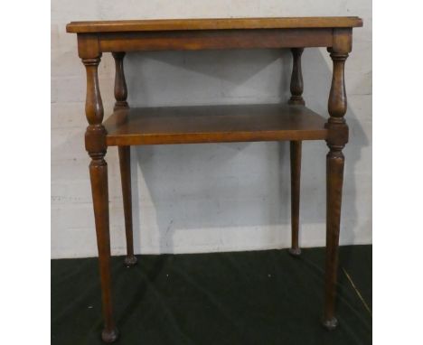 An Edwardian Rectangular Topped Occasional Table with Stretcher Shelf on Turned Support, 56cm Wide 