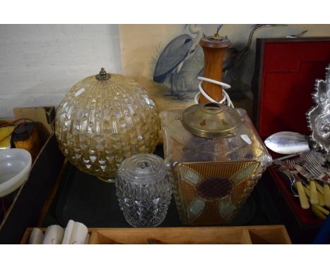 A Collection of Vintage Light Shades, Table Lamp etc 