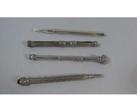 A Collection of Four Vintage Propelling Pencils To Include One Silver Example with London Hallmark 