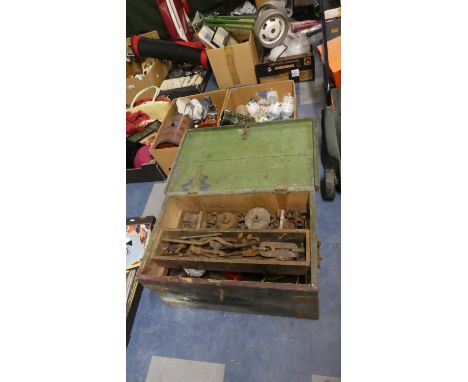 A Vintage Pine Carpenters Tool Box Complete with Vintage Tools and Fittings, 64cm Wide 
