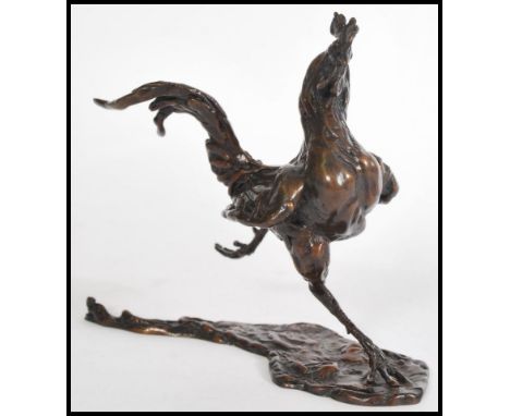 A bronze figure of a running rooster on a modeled base by Lucy Kinsella, signed 'Kinsella' to the base, limited edition numbe