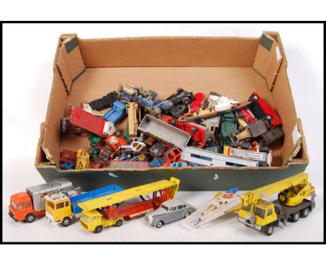 A collection of 35+ assorted scale diecast model vehicles by Corgi , Dinky and Matchbox to include; Dinky Coles Hydra Truck 1