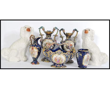 A collection of 19th century Staffordshire ceramics to include a selection of matching cobalt blue portrait wares including a