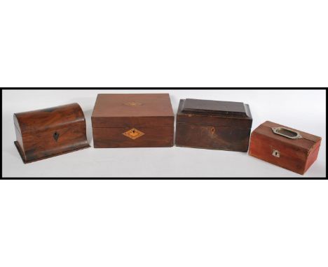 A collection of 19th Century boxes to include&nbsp; stunning tea caddies, writing slope, jewellery case. Tea Caddy measures 1
