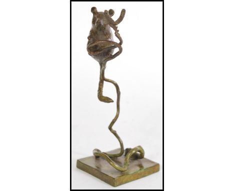 A bronze figurine of a field mouse climbing on a branch on a square base, signed P. R. Northcroft to the base, limited editio