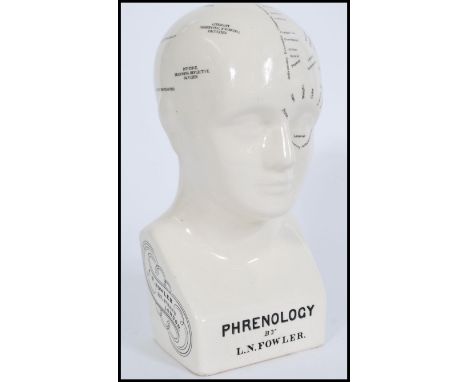A vintage 20th century ceramic Phrenology Head / crackle glaze cream ceramic bust, marked ' Phrenology By L. N. Fowler.&nbsp;