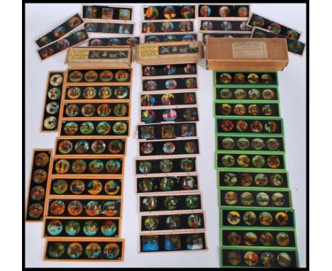 A collection of 19th century Victorian hand coloured magic lantern slides to include mostly comic / comical nursery rhymes et