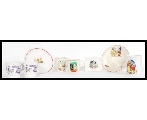 A collection of vintage and retro 20th Century children's ceramics to include Noddy, Sooty, Sweep, Beatrix potter items. Plea