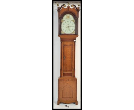 A George 3rd 19th century oak and mahogany crossbanded longcase clock by Blakeway of Rushbury. The painted face with decorati