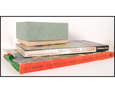 A collection of 3x assorted vintage board games to include; Chad Valley made " Escalado " , Waddington's made Table soccer an