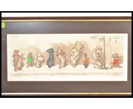 Boris O'Klein (French 1893-1985) hand coloured etching from "The Dirty Dogs of Paris" series. Signed to lower right, framed a