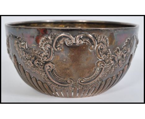 A silver hallmarked late Victorian Rococo bowl, decorated in relief with swag detail design, Birmingham assay mark, makers ma