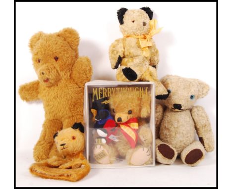 A collection of assorted vintage mohair soft toy teddy bears to include; Merrythought ' Cheeky &amp; His Best Friend Golly ' 