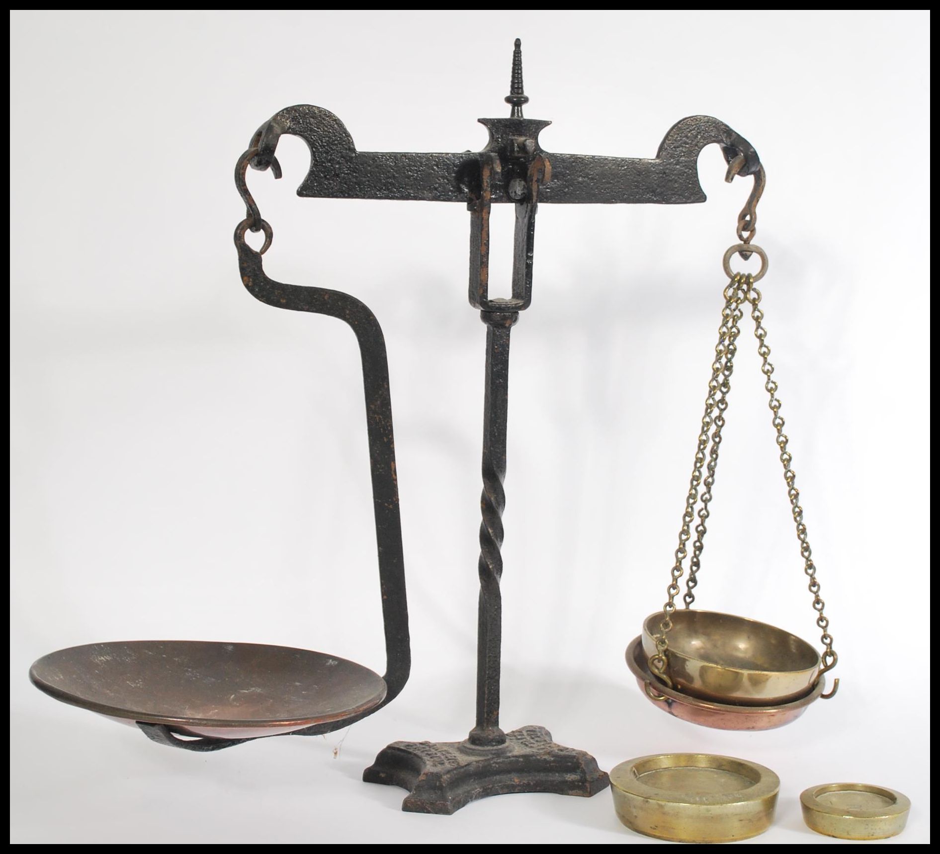 A set of Bartlett Bristol brass & cast iron shop scales, with two