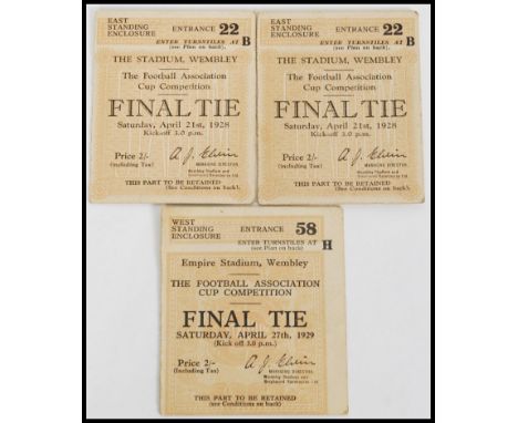 Two tickets to Final Tie game of the Football Association Cup at Wembley Stadium 1928, and one to the Final Tie game 1929. Me