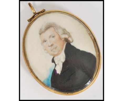 Attributed to William Charles Ross (1794 - 1860), miniature watercolour on ivory - portrait of a gentleman in black coat, ins