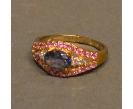 A 9ct Gold Sapphire, Diamond and Pink Tanzanite Dress Ring 