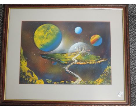 An acrylic painting, A G R, cosmic vista,indistinctly signed and dated 1993, 29 x 41cm, plus frame and glazed