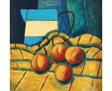 Graham Knuttel (b.1954) Still Life with Peaches Acrylic on canvas, 40 x 40cm (15¾ x 15¾'') Signed
