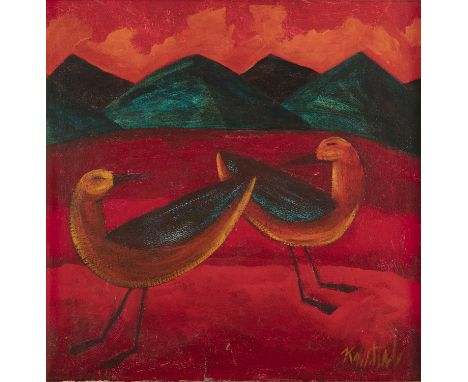 Graham Knuttel (b.1954) Two Birds Acrylic on canvas, 40 x 40cm (15¾ x 15¾'') Signed