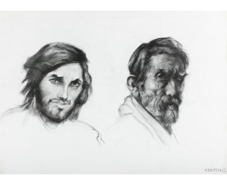 Seán Keating PRHA (1889-1977) Head Studies a Young Man and a Self Portrait  Charcoal, 51.5 x 70cm (20¼ x 27½) Signed