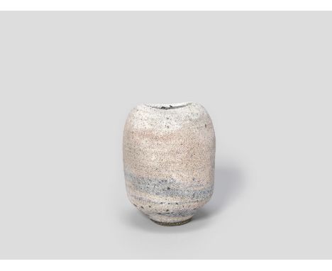 Lucie RieSmall ovoid vase, circa 1975Stoneware, pitted surface with integral spiral in pink and blue tones.12cm highUnderside