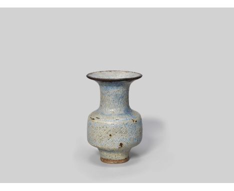 Lucie Rie'Knitted' vase, circa 1975Stoneware, grey and blue glaze, subtly incised linear and knitted pattern.15.8cm Underside