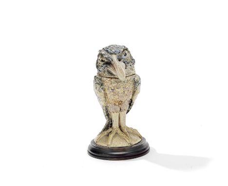 R. W. Martin &amp; Brothers'Bird' jar and cover, 1890Glazed stoneware, turned wooden base.21.5cm highIncised to cover 'Martin