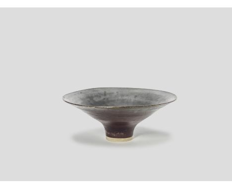 Lucie RieFlared and footed bowl, circa 1970Porcelain, manganese glaze, two terracotta glaze rings to the interior.15.2cm diam