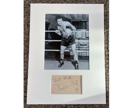 Freddie Mills 15x11 approx mounted signature piece includes signed album page and a fantastic black and white photo of the fo