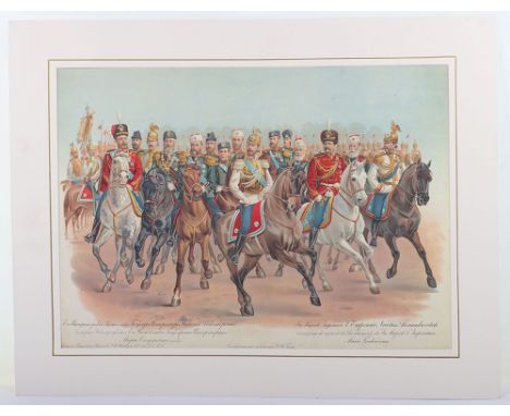 Imperial  Russian Print: showing Tsar Nicolas II (Emperor) in full uniform and entourage ,printed 30th April 1896 ,size 64 cm