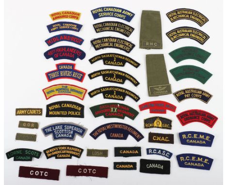 Australian and  Canadian Military Shoulder Titles: A good selection mixed ages pairs and singles to include R.A.E.M.E. , Roya