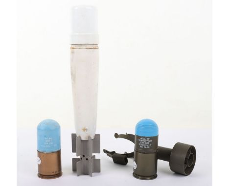 Inert Mortar and Rifle Grenades: Inert 2 inch illum l18 mortar, two 40 x46 grenades and grenade carriage. 4 items 
We are not