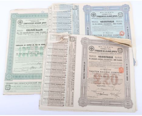 Vintage Russian Railway Share Certificates/Bonds : Quantity  of  large pre-Russian Revolution railway bonds certificates 1890
