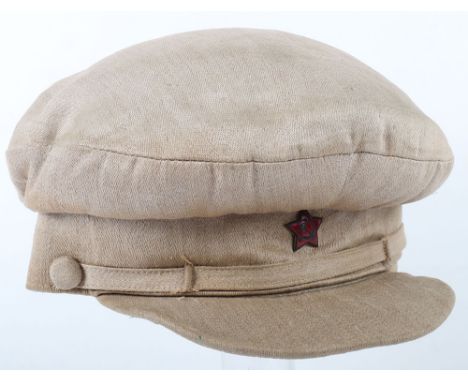 Soviet Russian Officers Hat: Summer issue type hat complete with early enamel badge to front and chin strap, liner band with 