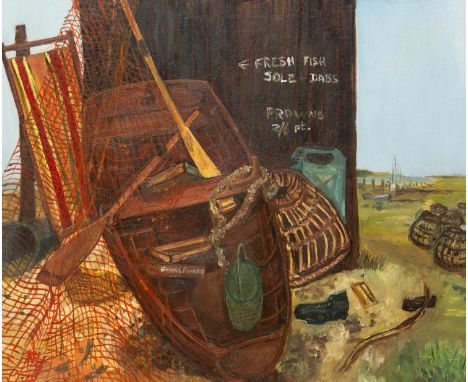 Fred YATES (1922-2008) Fishing Boat with Nets Oil on board, 44 x 54cm, 63 x 73cm.Purchased 2019 from Lay's. The piece was sol
