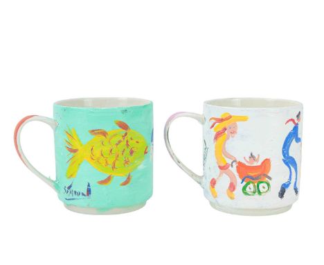 Simeon STAFFORD (1956) Two painted cups Oil found ceramic, each signed and dated, height 9cm. (2)