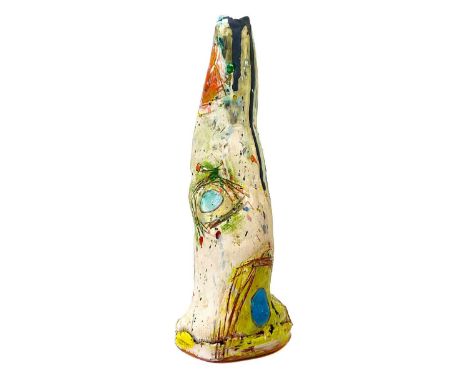 Linda STYLES (XX-XXI) Tall Bottle Form Vase Ceramic, 31cm tall, 11.5cm in diameter at base.