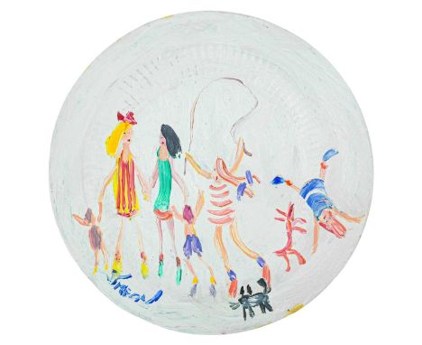 Simeon STAFFORD (1956) Painted Plate Oil on found ceramic, signed and dated, diameter 20cm.