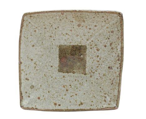 Janet LEACH (1918-1997) Square Dish  Stoneware, impressed personal and Leach Pottery seals to base, height 3.5cm, width 15cm.